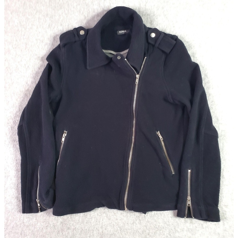 Azalea Jacket Womens Medium Black Fleece Biker Moto Asymmetrical Zip Pockets